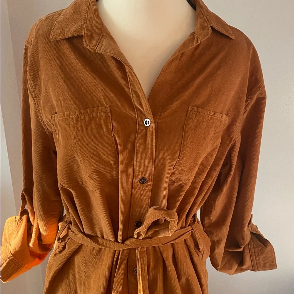 Lucky brand fine corduroy dress size medium pockets tie waist - Picture 2 of 11